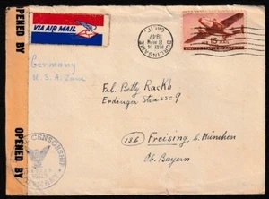 Us 1947 censored cover to germany (civil mail  &Germany zone censors) - Picture 1 of 2