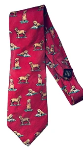 Allyn Neckwear Chocolate Labrador Retriever Maroon Silk Tie Vintage - Picture 1 of 3