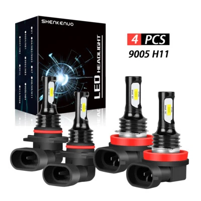 4X Luces Fuertes Para Auto Coche Luz Carro Bulbs 9005 + H11 LED Super Blanco Kit