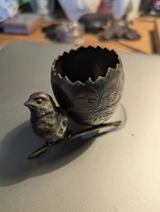  Viktorianischer kleiner Zahnstocherhalter Spatz auf Querlenker, Metall - Bild 1 von 6