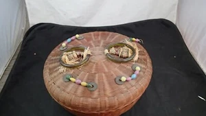 Antique~Chinese Sewing Basket Glass Beads Bangles Coins & Tassels 12" Dia #2 - Picture 1 of 8