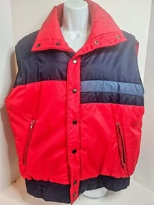 Vintage 70’s/80’s Continental Colorful Retro Puffer Ski Vest Size XL Red Navy - Picture 1 of 8