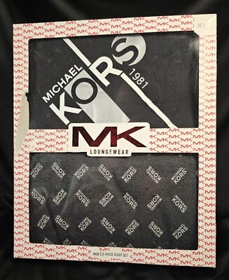 Michael Kors 2Pc Sleep Set M Black Cotton Crew Logo Tee, Cotton Blend Pants PJs Foto 1 de 4