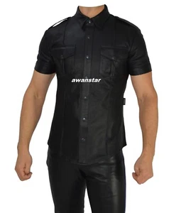 6651 awanstar Männer Lederhemd Slim Fit Perforiertes Lederhemd leather shirt - Bild 1 von 15