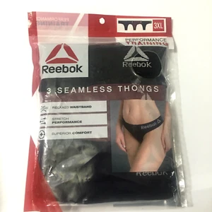 Reebok 3 Pair Pack Seamless Thong Panties Size 3XL Black-Wine-Blue Stretch Logo - Picture 1 of 12