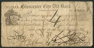Gloucester City Old Bank, 5 Pfund, 18, Londoner Bankier 'Sir J. W. Lubbock..." - Bild 1 von 2