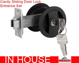 FREE SHIPPING Cavity Sliding door Lock Entrance Set Matt Black - Picture 1 of 4