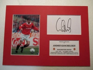 MANCHESTER UNITED ANDREI KANCHELSKIS SIGNED A4 MOUNTED CARD & PHOTO DISPLAY- COA - Picture 1 of 2