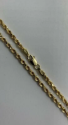 "Collar de cadena de cuerda de oro macizo de 14 k de 2,5 mm para hombre y mujer corte diamante 18""-30" Foto 1 de 2
