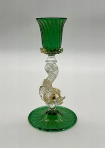Venezianischer Murano handgeblasen smaragdgrün Gold herzliches Glas Gold Delfinstamm 5 Zoll - Bild 1 von 8