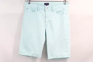 NYDJ Jean Shorts Womens size 8P Greenish Blue Denim Stretch Pocket Cuff Bermudas - Picture 1 of 9
