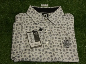 FootJoy Travel Print Lisle Golf Shirt C.C. Logo White/Black Medium 28490 - Picture 1 of 3