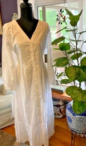 WHITE Eyelet Cotton Tiered Dress Women's LINED SIZE MEDIUM NWT - Picture 1 of 3