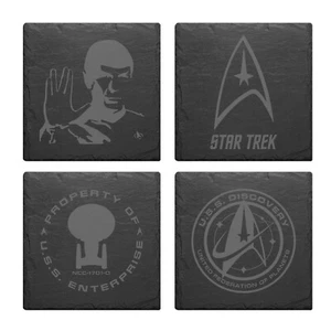 Star Trek Spock USS Discovery Enterprise Slate Mat Engraved Set Of 4 Coasters - Picture 1 of 18