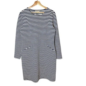 Boden Ellen Ottoman Dress 10L Ribbed Stretch Navy White Pockets Coastal Nautical - Picture 1 of 8