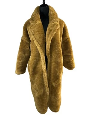 ZARA DIRTY YELLOW TEDDY LONG LINED COAT XS ( open front ) - Image 1 of 4