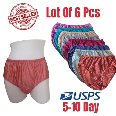 Nylon Woman panties 6 Pcs Waist 25-40 Full Brief Soft Nylon Semi Random Color - Image 1 of 4