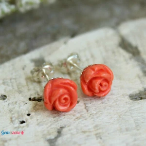 Pendientes de plata esterlina con tachuelas de coral flor rosa floral naranja mujeres joyería regalo - Imagen 1 de 10