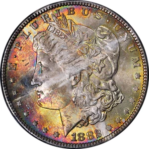 1882-P Morgan Silver Dollar NGCX MS 9.3 - Vault Box Series 8 Holo - Crazy Toning - Picture 1 of 4