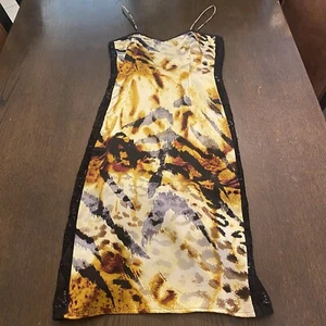 VTG 90s Diane Freis Silk Animal Print Hand Beaded Dress Size 6 - Picture 1 of 10