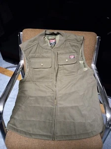 Wrangler Workwear Vest Mens M 38 40 Green Full Zip Quilted Cotton Canvas Outdoor - Picture 1 of 6