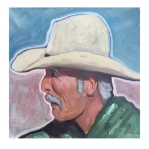 Dipinto cowboy western originale ritratto firmato stile Liam Matthew Dye Dixon - Foto 1 di 3