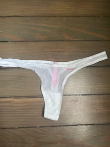 VNTGvictoria secret Pink Collection White Shear Thong Size Small NEW - Picture 1 of 7