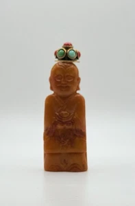 Antique Hand Carved Stone Snuff Bottle with Gemstone Crown Rare (C-8). - Picture 1 of 9