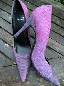 STUART WEITZMAN RUSSELL BROMLEY PURPLE PINK SNAKESKIN OMBRÉ LEATHER HEELS SHOES - Picture 1 of 10