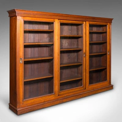 Large Antique Glazed Bookcase, English Walnut Library Display Cabinet, Victorian - Image 1 of 4