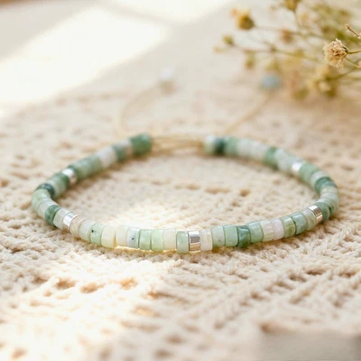 Pulsera regalo de cuentas de jade verde natural delicadas piedras preciosas curativas Reiki mujeres hombres Foto 1 de 3