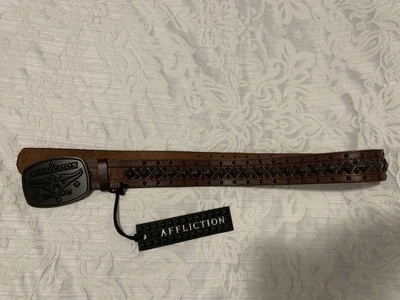 New Affliction Brown Leather studded belt size L  - Image 1 of 4