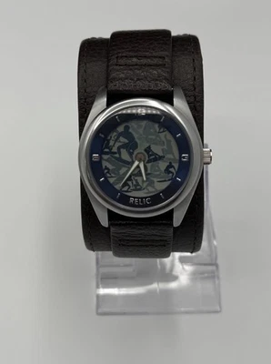 RELIC Vintage Super RARE Water Sports Animation Leather Cuff Style Wrist Watch - Image 1 of 4