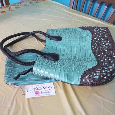 Bolso de Mano/Cartera Tyler Rose Western Grande Cuero Tachonado 2 Tonos con Bolso Pequeño Foto 1 de 4