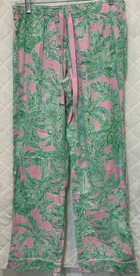 Lilly Pulitzer Pants Womens Small Green Pink Floral Lounge Pajama Drawstring - Image 1 of 4