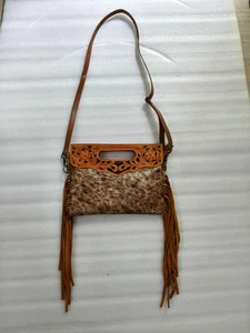 Western Hair-on Fringe Leather Handbag – Stylish Tote Purse for Women - Picture 1 of 5