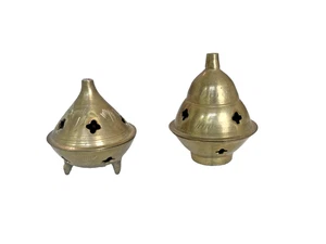 Vtg Set of 2 Small Brass Incense Burner Lidded Pots - Picture 1 of 6