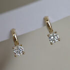 9K Solid Gold AAA Round Cubic Zirconia Clip-Ons Hoop Earrings Charm Jewelry