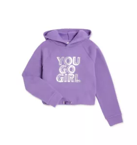Athletic Works Girls Fleece Hoodie Sweatshirt Purple Pullover Graphic Size 10/12 - Picture 1 of 12