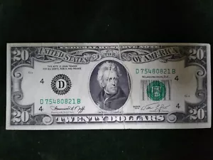 1974 banconota della Federal Reserve $20 con più grondaie - Foto 1 di 3