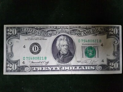 1974 $20 Federal Reserve Note with Multiple Gutterfolds - Image 1 of 3