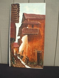 Mid Century 1978 signiert Öl auf Leinwand indigene Straßenszene Lamas 33 1/2"  - Bild 1 von 8