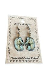 Spirit of Nature Earrings HORSE FACE  -tan white -beads- French wire