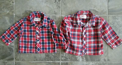 Camisa de Franela Vintage 2 Park Bench Niños 12M y 18M Roja Azul Blanca Cuadros Country Foto 1 de 4
