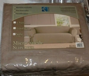 NUOVO KASHI - Beige marrone chiaro - Slipcover in microscamosciato divano casa - da 74"" a 96"" NUOVO CON ETICHETTE A02 - Foto 1 di 2