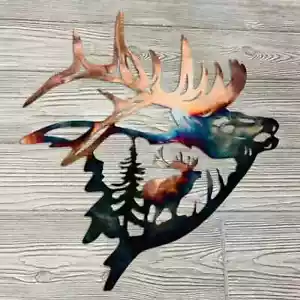 2Pcs Hanging Wall Art Decor Metal Home Decoration Forest Mountain Deer Decor - Picture 1 of 24