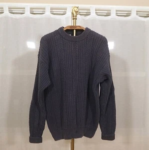 Vintage 90s Structure Navy Blue Chunky Cable Knit Pullover Sweater - Picture 1 of 7