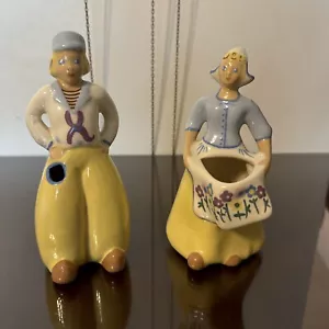 Vtg Mcm Flower Holder Set Of 2 Figurines Calif. West Coast Pottery By Thelma Kym - Picture 1 of 22