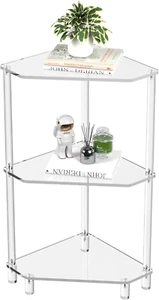 Acrylic Corner Side Table - 3 Tier Triangle End Table - Small Side Table for Liv - Picture 1 of 8