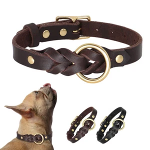 Genuine Leather Dog Collar Heavy Duty Braided Adjustable for Medium Large Dogs - Picture 1 of 16